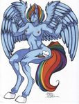  anthro anthrofied blue_fur breasts equine female friendship_is_magic fur hair horse looking_at_viewer mammal multi-colored_hair my_little_pony nipples pegasus rainbow_dash_(mlp) rainbow_hair severedmind solo wings 