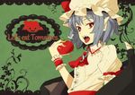  bad_id bad_pixiv_id bat_wings cross english fangs hat holding ogino_(oginogino) open_mouth pointy_ears red_eyes remilia_scarlet solo tomato touhou upper_body vampire wings wrist_cuffs 