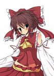  black_eyes blush brown_hair detached_sleeves gamuo hair_ribbon hair_tubes hakurei_reimu navel ribbon solo touhou 