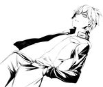  dutch_angle greyscale hands_in_pockets highres ii-chan irohara_mitabi lineart male_focus monochrome solo zaregoto_series 