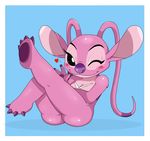  &hearts; 2011 alien angel_(disney) antennae big_ears black_eyes blush breast_markings breasts butt claws disney female hindpaw lilo_and_stitch looking_at_viewer markings paws pose purple purple_nose sitting smile solo sssonic2 thighs wink 