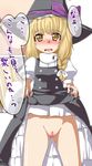  blonde_hair blush kirisame_marisa no_panties pussy ruku_(alicecreation) silver_hair skirt skirt_lift solo sweatdrop touhou wings yellow_eyes 