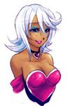  &hearts; &lt;3 audioerf blue_eyes blush breasts cleavage clothed clothing eyeshadow female hair human humanized lipstick makeup mammal necklace plain_background rouge_the_bat sega solo sonic_(series) white_background white_hair 