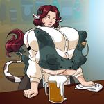  anthro bar beer beverage big_breasts bovine breasts cattle clothed clothing cow_girl cowgirl female holstaurus huge_breasts jacques00 lactating leaking mammal multi_breast solo stains teats 