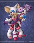  amber_eyes bat blaze_the_cat blue_eyes boots breasts cat cleavage clothed clothing feline female fur gem gloves hair imminent_theft lesbian licking licking_lips mammal pattern_background purple purple_fur rouge_the_bat sega sol_emerald sonic_(series) souldreamx tail tongue white white_clothing white_hair wings 