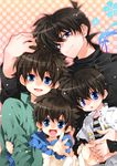  black_hair blue_eyes blush child everyone family happy kudou_shin'ichi kuroba_kaito male_focus meitantei_conan multiple_boys smile time_paradox toujou_sakana younger 