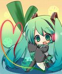  :d akatuki0318 aqua_eyes aqua_hair blush detached_sleeves fang gradient_hair hatsune_miku headphones headset heart long_hair multicolored_hair necktie open_mouth skirt smile solo spring_onion thighhighs twintails very_long_hair vocaloid 