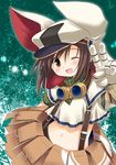  animal_ears blush brown_eyes brown_hair gloves goggles hat midriff navel one_eye_closed open_mouth patoto pouch rathty short_hair smile solo tears_to_tiara v 
