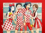  2girls bike_jersey bike_shorts blue_hair blush brown_hair glasses hair_ribbon kanzaki_miki long_hair manami_sangaku miyahara_(yowamushi_pedal) multiple_boys multiple_girls onoda_sakamichi polka_dot ribbon task_owner twintails yowamushi_pedal 