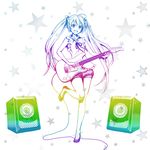  bow gradient guitar hair_bow hatsune_miku instrument legs long_hair monochrome shirt short_shorts shorts sleeveless sleeveless_shirt smile solo speaker star twintails very_long_hair vocaloid yuzuki_kihiro 