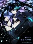  bad_id bad_pixiv_id black_hair black_rock_shooter black_rock_shooter_(character) blue_eyes boots burning_eye chain coat kosuke_(ko_sk) long_hair midriff navel scar shorts solo twintails 