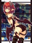  aki_(mare_desiderii) demon_girl demon_tail demon_wings fang flat_chest grin horns original pointy_ears red_eyes red_hair short_hair smile solo striped striped_legwear tail thighhighs wings 
