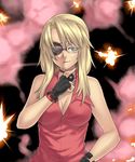  baccano! blonde_hair breasts choker cleavage eyepatch fingerless_gloves glasses gloves houtengeki large_breasts long_hair nice_holystone sidelocks solo yellow_eyes 