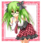  bow detached_sleeves glasses green_hair hair_bow original skirt solo yuzutei 