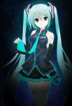  aqua_eyes aqua_hair bad_id bad_pixiv_id binary hatsune_miku headphones headset highres long_hair necktie skirt smile solo thighhighs twintails very_long_hair vocaloid yurikuta_tsukumi zettai_ryouiki 