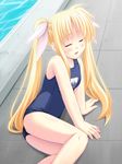  atsushima_you blonde_hair closed_eyes fate_testarossa long_hair lyrical_nanoha mahou_shoujo_lyrical_nanoha one-piece_swimsuit school_swimsuit solo swimsuit tears twintails 