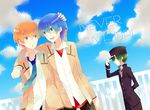  angel_beats! bad_id bad_pixiv_id blue_eyes blue_hair dutch_angle green_hair hat hinata_(angel_beats!) male_focus multiple_boys naoi_ayato orange_hair otonashi_(angel_beats!) school_uniform tayako yellow_eyes 