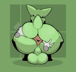 adumbkobold alternate_form anthro anus balls big_balls big_butt black_body black_fur butt crouching dark_arms dark_legs disembodied_hand frill_(anatomy) fur genitals green_body hi_res huge_balls huge_butt kathre kathre_(oversexxed) kobold looking_away male mane pink_anus presenting presenting_hindquarters raised_tail scalie simple_background solo spread_butt spreading tail