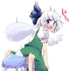  bloomers blue_eyes hair_ribbon hat kari_(karinimooreha) konpaku_youmu konpaku_youmu_(ghost) multiple_girls ribbon saigyouji_yuyuko short_hair skirt skirt_lift surprised touhou underwear white_hair 