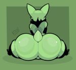 adumbkobold alternate_form anthro big_butt black_body black_fur bubble_butt butt dark_arms dark_legs frill_(anatomy) fur green_body hi_res huge_butt kathre kathre_(oversexxed) kobold looking_away male mane scalie simple_background sitting solo tail