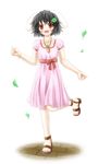  animal_ears aonagi_ibane bunny_ears carrot clover dress four-leaf_clover girly_pose inaba_tewi jewelry pendant pink_dress ribbon sandals simple_background solo standing standing_on_one_leg touhou 