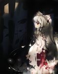  bad_id bad_pixiv_id bow dark fujiwara_no_mokou grey_hair hair_bow long_hair luruko61 red_eyes silver_hair solo touhou very_long_hair white_hair 