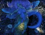 absurd_res anthro big_breasts big_tail breasts dragon female flowing_hair fluffy hair heidi_(the7thprimarch) hi_res insect_wings long_hair looking_at_viewer lying mythological_creature mythological_scalie mythology on_back scalie solo tail thick_thighs tongue tongue_out treeink wide_hips wings