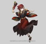  1boy animal_ears azu-taro bat_ears black_socks circlet elm_(fire_emblem) elm_(new_year)_(fire_emblem) emblem fire_emblem fire_emblem_heroes full_body grey_background hagoita hair_over_one_eye japanese_clothes kimono male_focus official_art otoko_no_ko paddle red_hair rope sandals shimenawa smile socks solo tabi teeth zouri 