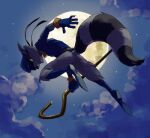  1boy animal_ears bad_deviantart_id bad_id blue_hat blue_shirt cloud cloudy_sky full_moon furry furry_male hat holding holding_weapon looking_at_viewer male_focus masked moon motohashi_mari night night_sky raccoon_boy raccoon_ears raccoon_tail shirt sky sly_cooper sly_cooper_(series) smile tail weapon 