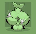 adumbkobold alternate_form anthro balls big_balls big_butt black_body black_fur butt crouching dark_anus dark_arms dark_legs disembodied_hand frill_(anatomy) fur genitals green_body hi_res huge_balls huge_butt kathre kathre_(oversexxed) kobold looking_away male mane presenting presenting_hindquarters raised_tail scalie simple_background solo spread_butt spreading tail