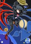  absurdres asymmetrical_wings black_hair earth highres houjuu_nue jin_taira jupiter moon pilot_suit red_eyes saturn short_hair solo space spacesuit sun thighhighs touhou ufo wings 