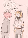  2girls a.i._voice adachi_rei black_shirt coat dalasquil drill_hair food gloves jacket kasane_teto multiple_girls open_clothes open_jacket orange_hair pizza pizza_box red_hair shirt twin_drills utau white_coat white_gloves you&#039;re_doing_it_wrong 