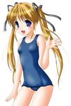  blonde_hair blue_eyes long_hair neopure school_swimsuit shibugaki_matsuri solo swimsuit tsuki_wa_higashi_ni_hi_wa_nishi_ni twintails waving 