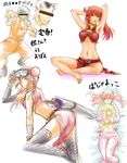  armpits arms_behind_head blue_eyes bun_cover censored double_bun gintama goggles goggles_on_head highres identity_censor kagura_(gintama) long_hair lying matsuri_(happy) midriff navel pajamas sketch translation_request 