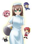  2girls baka_to_test_to_shoukanjuu brown_hair camera chibi crossover green_eyes himeji_mizuki kinoshita_hideyoshi makishima_rin mechazawa_shin'ichi miniboy minigirl multiple_boys multiple_girls nurse otoko_no_ko robot sakigake!!_cromartie_koukou school_uniform shimada_minami short_hair tsuchiya_kouta 