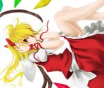  bad_id bad_pixiv_id blonde_hair bow covering_ears din_(flypaper) flandre_scarlet hair_bow highres red_eyes ribbon solo touhou wings 