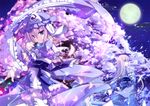  butterfly cherry_blossoms hat japanese_clothes kimono moon pink_hair saigyouji_yuyuko short_hair sky touhou violet_eyes 