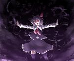  :d ascot bad_id bad_pixiv_id black_legwear blonde_hair cafe_choco darkness evil glowing glowing_eyes hair_ribbon open_mouth outstretched_arms red_eyes ribbon rumia sharp_teeth short_hair skull slit_pupils smile solo spread_arms teeth thighhighs touhou 