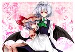  2girls bad_id bad_pixiv_id bat_wings blue_hair braid hat izayoi_sakuya long_hair maid maid_headdress multiple_girls red_eyes remilia_scarlet short_hair silver_hair touhou twin_braids wings 