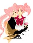  bishoujo_senshi_sailor_moon black_lady chibi_usa double_bun dual_persona earrings facial_mark forehead_mark holding_hands jewelry long_hair multiple_girls older pink_eyes pink_hair school_uniform twintails very_long_hair 