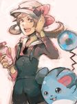  bad_id bad_pixiv_id brown_eyes brown_hair gen_2_pokemon hair_ribbon hat kotone_(pokemon) marill open_mouth overalls pokegear pokemon pokemon_(creature) pokemon_(game) pokemon_hgss ribbon sin_(hitonatsu) 