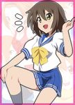  brown_hair face fang ikari_manatsu k-on! kusakabe_misao lucky_star md5_mismatch multiple_girls ryouou_school_uniform school_uniform serafuku short_hair tainaka_ritsu waving yellow_eyes yellow_neckwear 