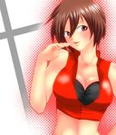  bra breasts brown_eyes brown_hair cleavage large_breasts lingerie meiko midriff nagare open_mouth solo underwear vocaloid 