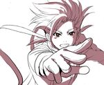  1boy blush brown_eyes gloves lloyd_irving lowres male male_focus monochrome short_hair simple_background sio_vanilla sketch solo spot_color tales_of_(series) tales_of_symphonia white_background 