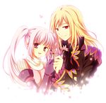  1girl ayamisiro blonde_hair flower petals purple_eyes purple_hair red_eyes richard_(tales) sophie_(tales) tales_of_(series) tales_of_graces twintails white_background 