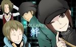  3boys bad_id bad_pixiv_id black_eyes blonde_hair brown_hair closed_eyes coat durarara!! hat hood hoodie kadota_kyouhei karisawa_erika multiple_boys one_eye_closed togusa_saburou yumasaki_walker 