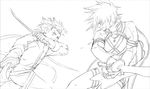  age_difference father_and_son kratos_aurion lloyd_irving monochrome short_hair sio_vanilla sketch sword tales_of_(series) tales_of_symphonia weapon 