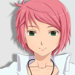  alternate_hairstyle bad_id bad_pixiv_id face feldt_grace green_eyes gundam gundam_00 gundam_00_a_wakening_of_the_trailblazer pink_hair short_hair smile solo yumiyokiak 