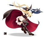  ankle_boots armpits ass bangs bardiche belt beltbra black_legwear blonde_hair boots breasts cape clenched_hand fate_testarossa floating_hair from_below from_side full_body gloves hair_ribbon halberd holding holding_weapon leotard long_hair looking_back lyrical_nanoha magical_girl mahou_shoujo_lyrical_nanoha mahou_shoujo_lyrical_nanoha_the_movie_1st miniskirt outstretched_arm pleated_skirt polearm red_eyes ribbon serious shadow sidelocks simple_background skirt small_breasts solo tebukuro thighhighs twintails upskirt very_long_hair weapon white_background 