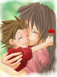  age_difference anna_irving brown_hair child eyes_closed flower hug lloyd_irving lowres mother_and_son oekaki smile tales_of_(series) tales_of_symphonia 